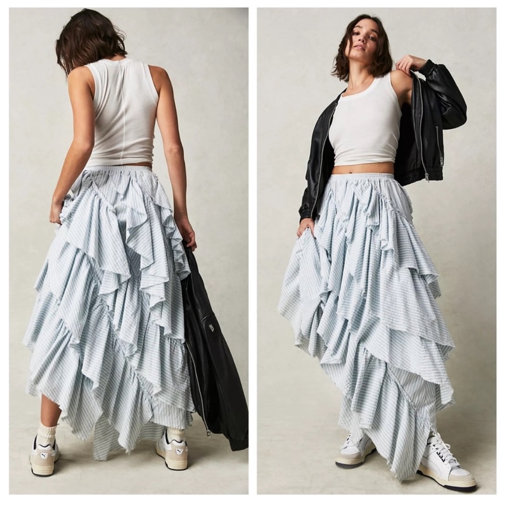 Free People Rock The Runway Ruffle Maxi Skirt XL